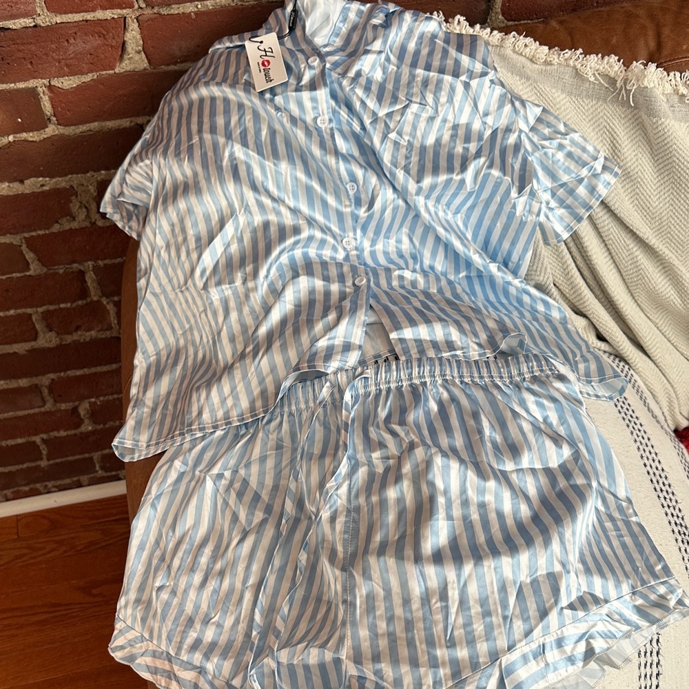 Blue Striped Women's Pajama Set